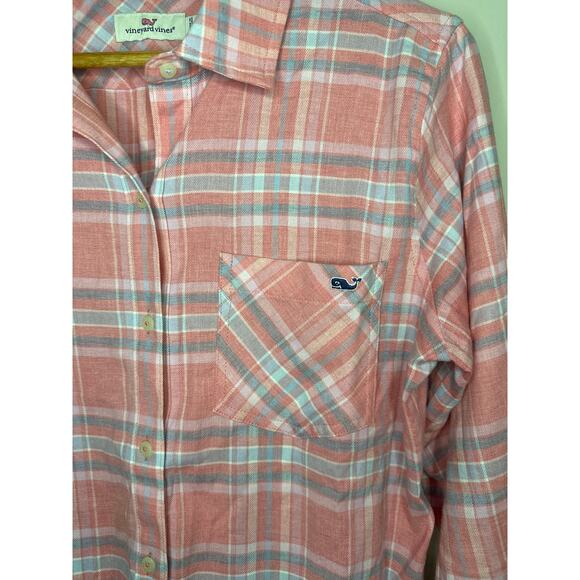Vineyard Vines Pink Plaid Button Down Flannel Shirt Size 6 - Picture 2 of 7